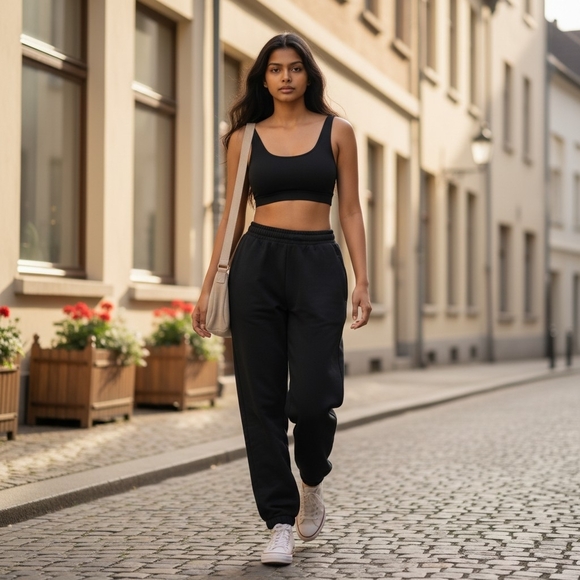 NEW Forever 21 Black Sweatshirt Crop Top & High Rise Sweatpants 2 PC Set Medium - Picture 16 of 16